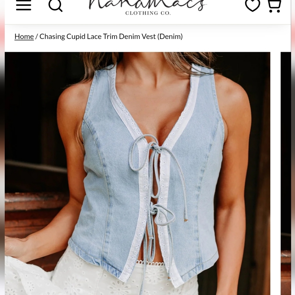 Lace Trim Denim Vest
